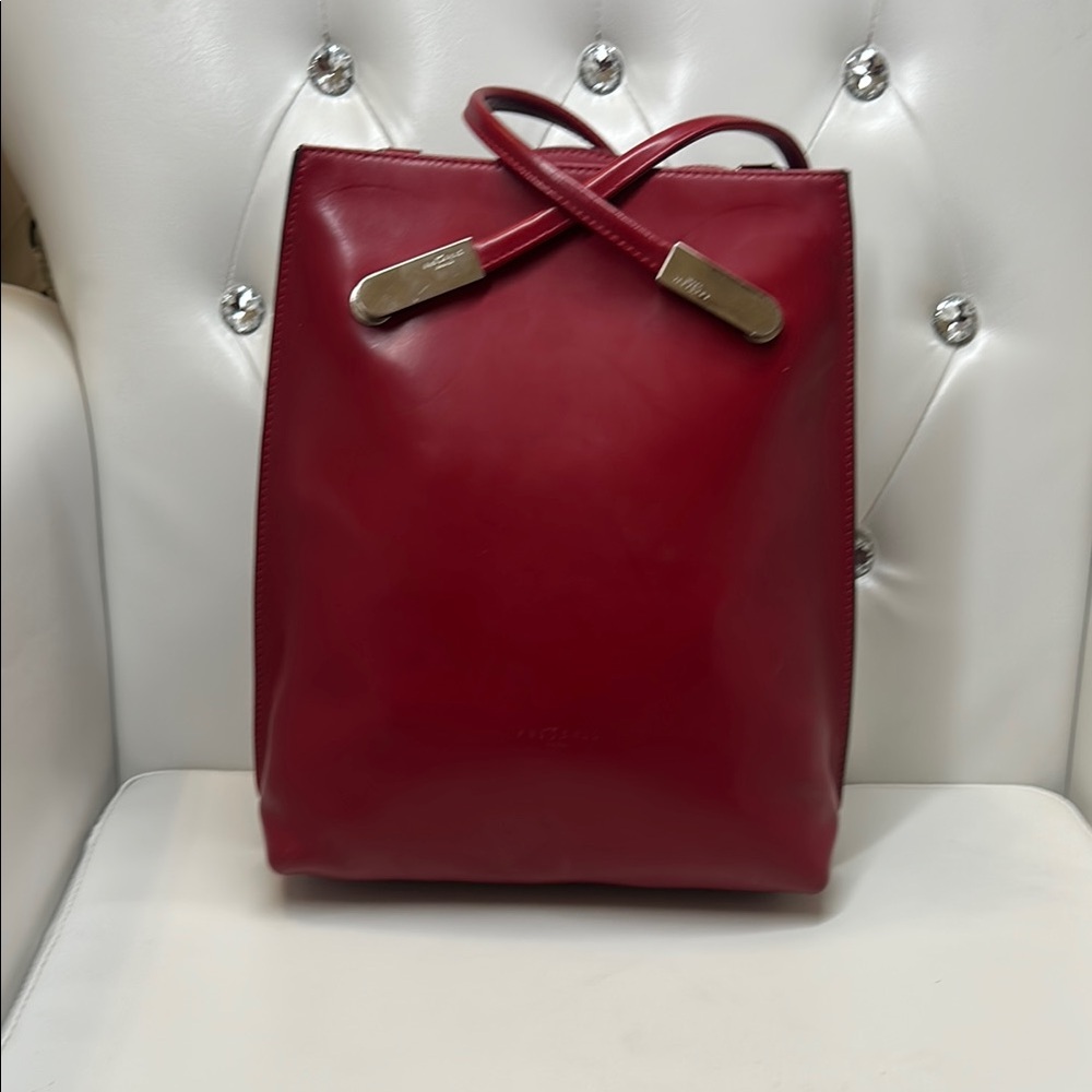Burgundy Leather Backpack with Bow Detail